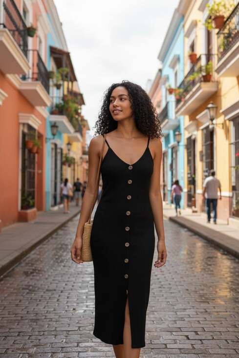 Express Dresses & Skirts - Express Black Ribbed Knit Button-Front Midi Dress